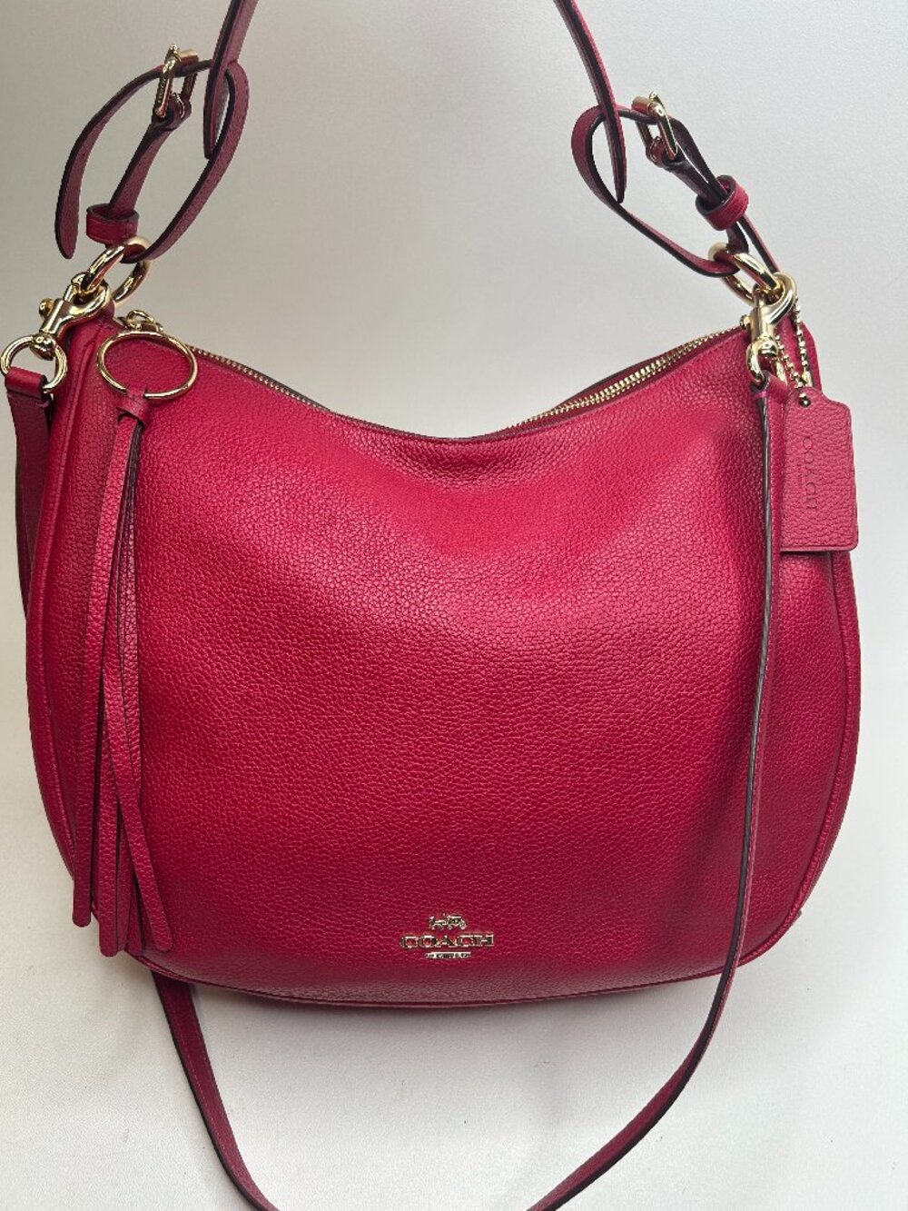COACH 35593 Sutton Hobo Red Pebbled Leather Convertible Crossbody/Shoulder Bag